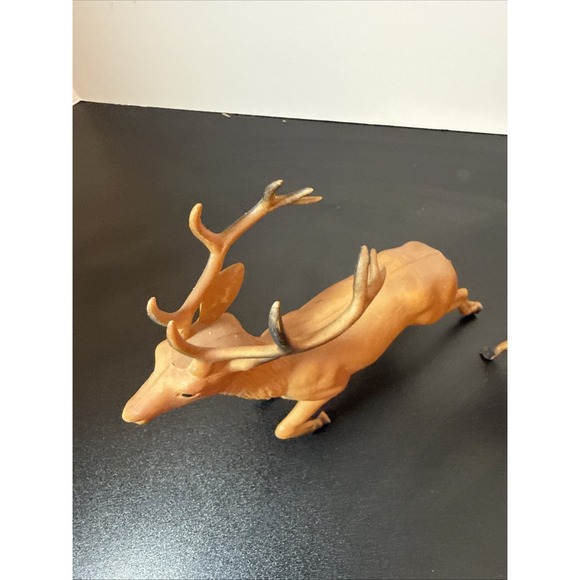 Vtg Lot of 2 Christmas REiNDEER Hard Plastic Deer Buck Village Decor Hong Kong - Picture 2 of 10